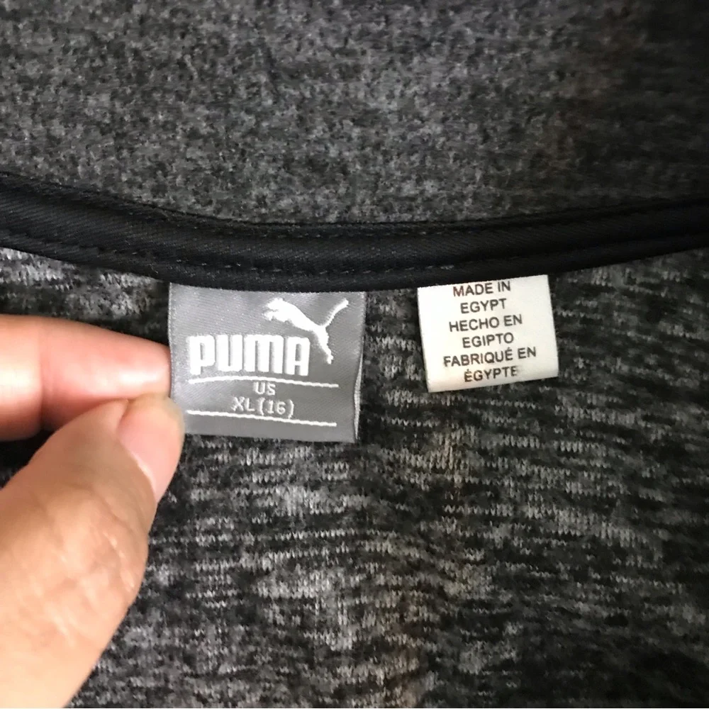 Puma Boys Gray Red Fleece Front Pocket Zip Up Sweatshirt Boys Youth Sz XL
